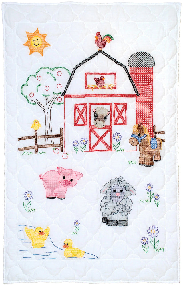Cotton Poly Broadcloth Crib Quilt Top Farm Friends
