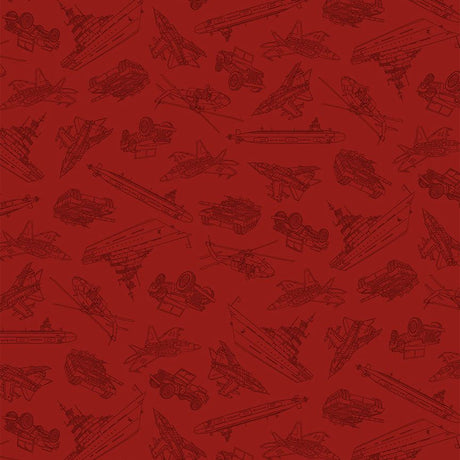 Cotton Print Crimson Military Convoy Fabric 44/45"