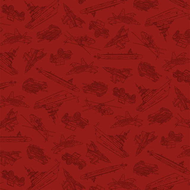 Cotton Print Crimson Military Convoy Fabric 44/45"