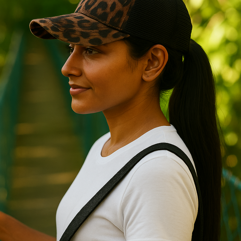 Criss-Cross Cap - Cheetah, Adjustable Strap, Criss-Cross Ponytail Slot (1 Cap)