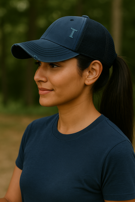 Criss-Cross Cap - Navy Fabric - Navy, Criss-Cross Ponytail Slot, Adjustable Strap (1 Unit)
