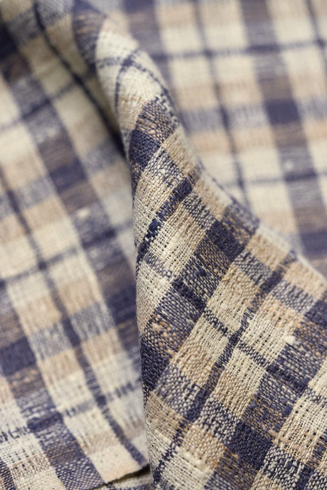 1 Yard Dusk Pure Linen Rustic Plaid 3-Tone Mesh Fabric Midweight 60 Inch Width
