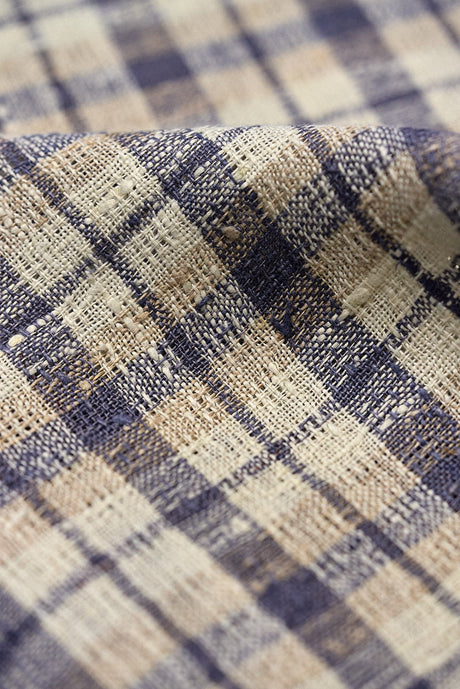 1 Yard Dusk Pure Linen Rustic Plaid 3-Tone Mesh Fabric Midweight 60 Inch Width