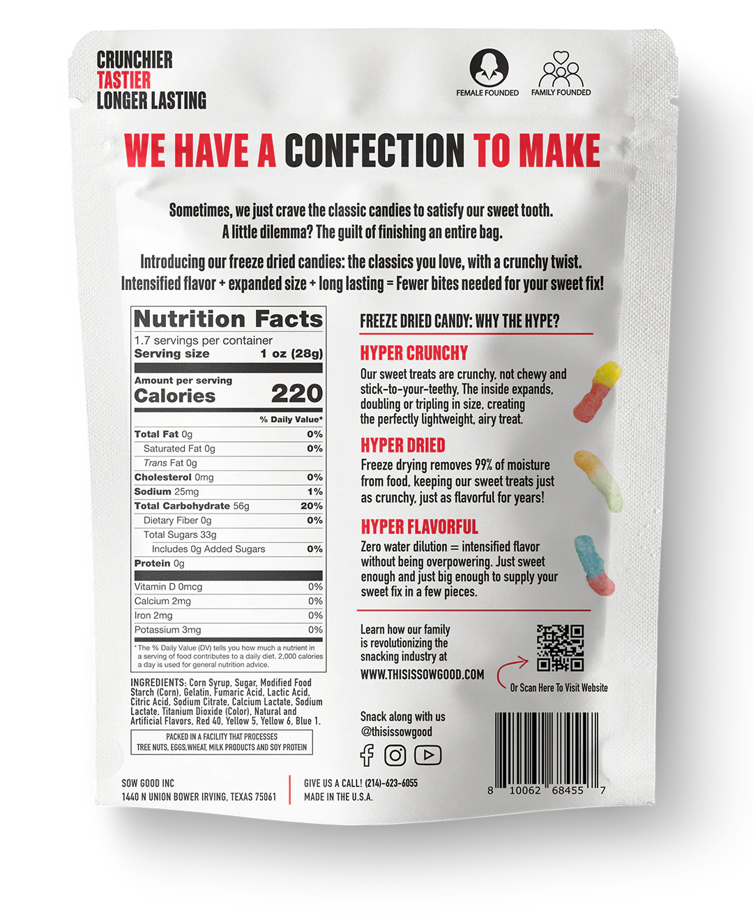 Sow Good Candy FREEZE DRIED Gummy Crunchy Worms