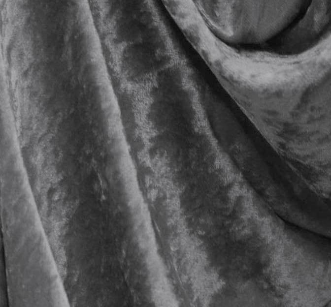 Crushed Panne Velour Polyester Fabric - Dark Grey, 58/60" Width