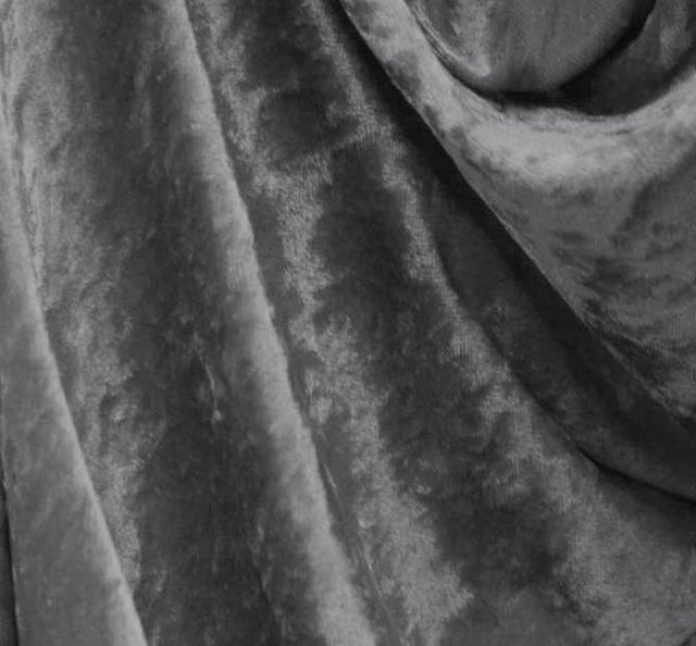 Crushed Panne Velour Polyester Fabric - Dark Grey, 58/60" Width