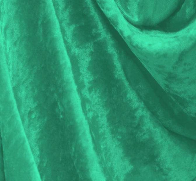 Crushed Panne Velour Polyester Fabric - Mermaid Green, Crushed Texture, 58/60" Width
