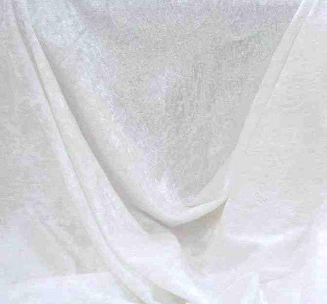 Crushed Panne Velour Polyester Fabric - White, 58/60" Width