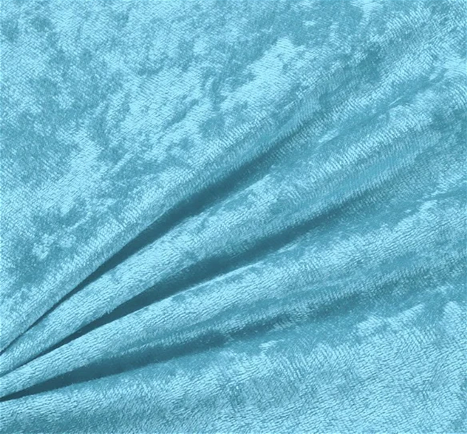 Crushed Panne Velour Polyester Fabric - Turquoise Crushed Finish, 58/60" Width