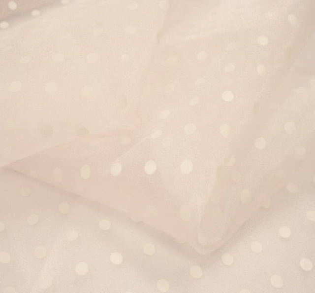 Crystal Organza Pink With White Dots - Polyester Organza Fabric, Pink With White Dots, 58/59" Width (1 Yard)