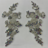 1 Pair 12" x 5" Each Side Crystal Rhinestone Beaded & Corded Lace 100% Polyester