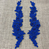 1 Pair 9.5" x 2" Each Side Beaded & Corded Floral Lace Applique Embroidered on 100% Polyester Net Mesh