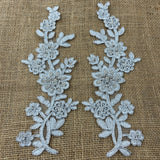 1 Pair Beaded & Corded Floral Lace Applique 10" x 2" Each Side