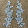 1 Pair Beaded & Corded Floral Lace Applique 10" x 2" Each Side