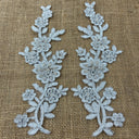 Beaded & Corded Floral Lace Applique Embroidered On 100 Percent Polyester Net Mesh Fabric - Floral Applique, 10" X 2" Each Side (1 Pair)