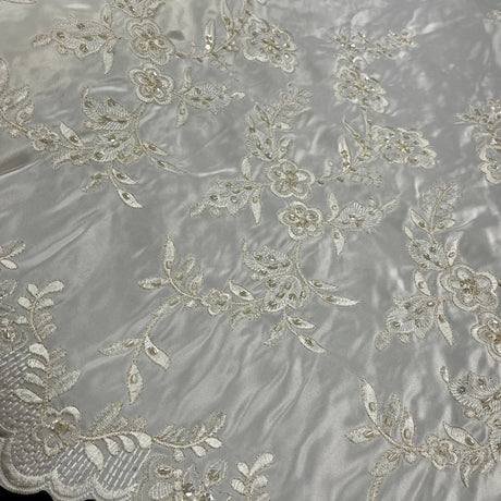 Beaded Bridal Lace Fabric on Satin