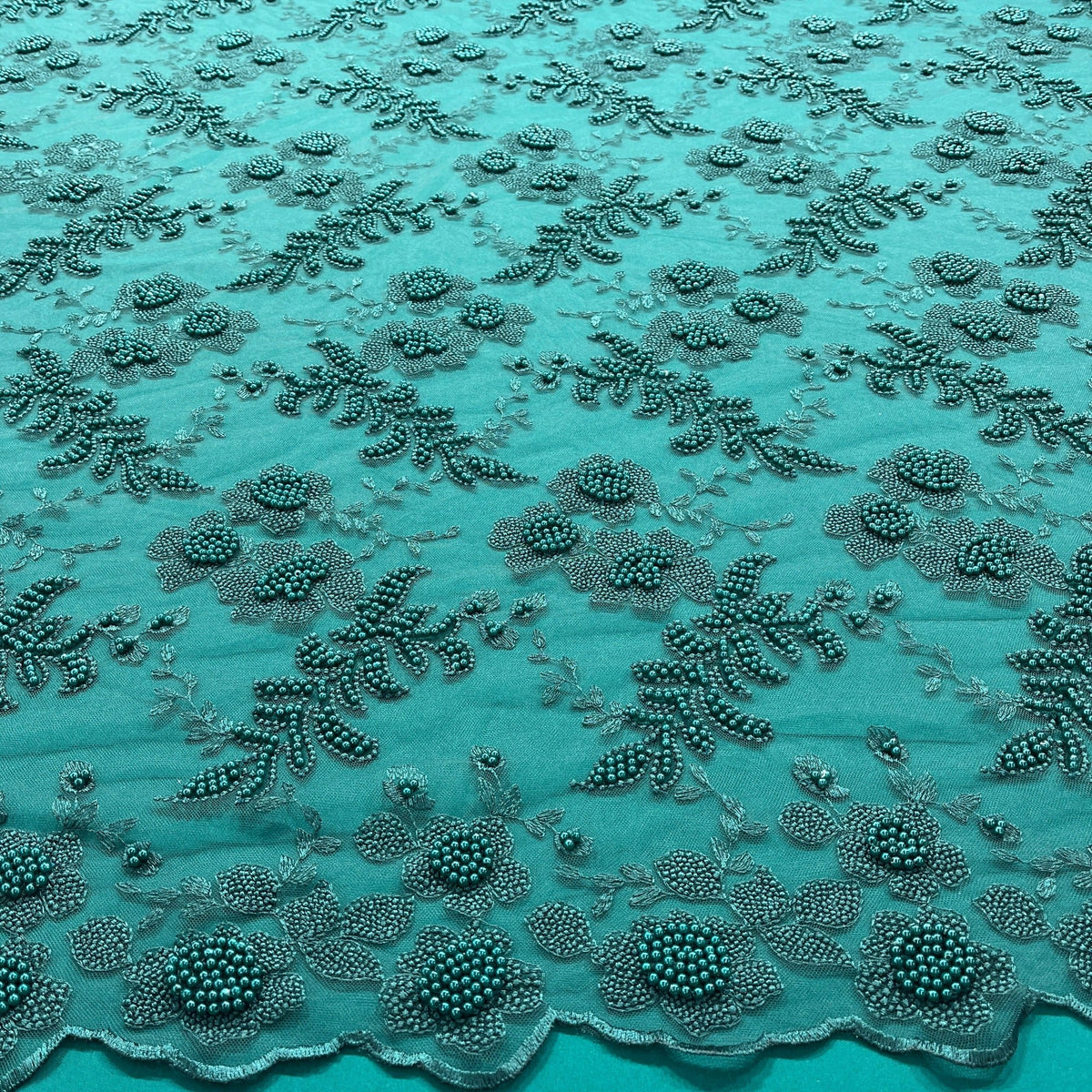 1 Yard Beaded Lace Fabric Embroidered on 100% Polyester Net Mesh 52" Wide