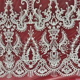 1 Yard Elegant Beaded Lace Fabric Embroidered on Polyester Net Mesh