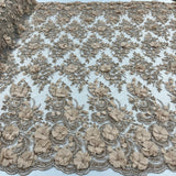 Beaded 3D Floral Lace Fabric Peach 48" Wide