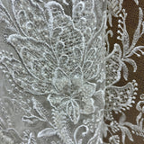 Beaded Lace Fabric Embroidered on 100% Polyester Net Mesh, Ivory, 51" Wide
