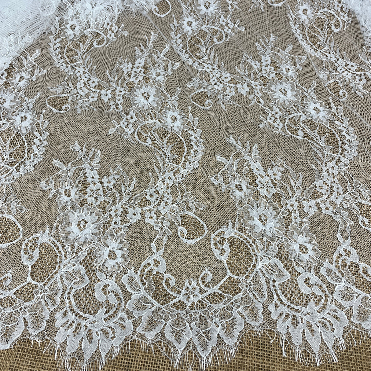 Embroidered Lace Fabric with Eyelash Scallop