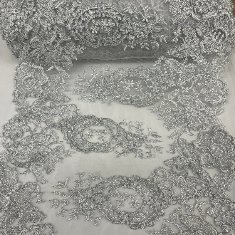 1 Yard 12.5" Wide Corded Double Sided Lace Trimming Embroidered on 100% Polyester Net Mesh