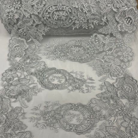 Corded Embroidered Lace Trim 12.5" Wide