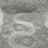 Embroidered Corded Lace Trim Gold Silver