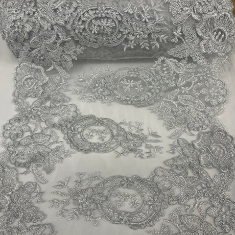 Embroidered Corded Lace Trim Gold Silver