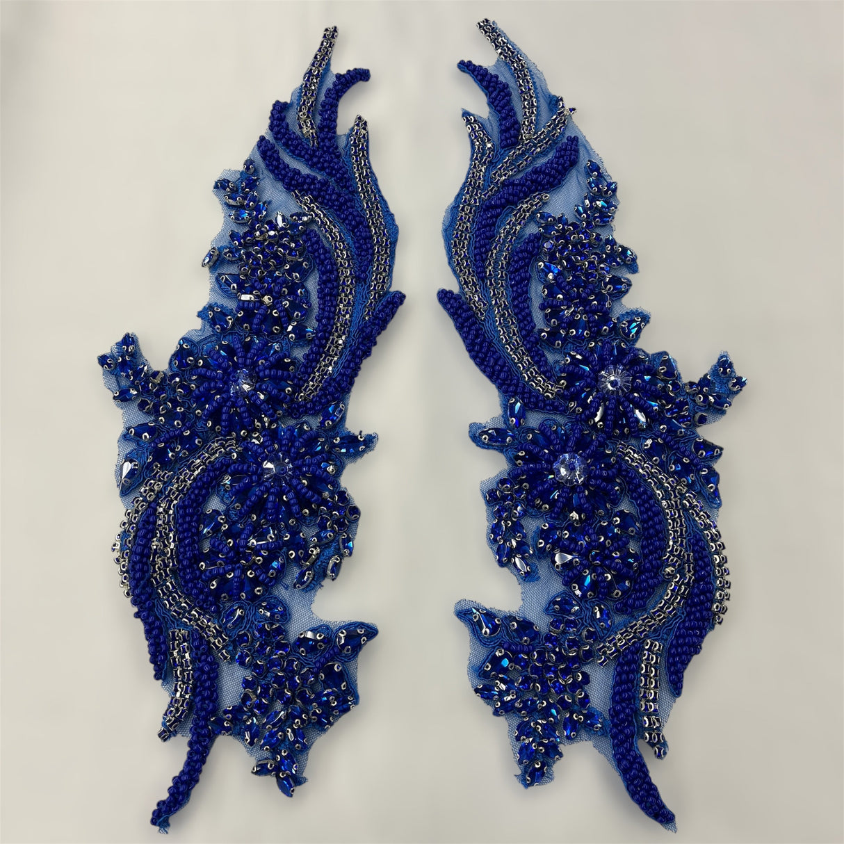 Rhinestone Applique Floral Lace Pair 14" x 4"