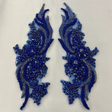 Rhinestone Applique Floral Lace Pair 14" x 4"