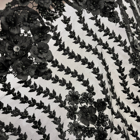 Beaded 3D Floral Lace Mesh