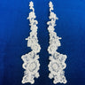 1 Pair 12" x 3" Each Side Beaded & Corded Floral Lace Applique 100% Polyester Organza