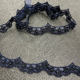 1 Yard Beaded & Corded Lace Trimming Embroidered on 100% Polyester Net Mesh 1" Wide