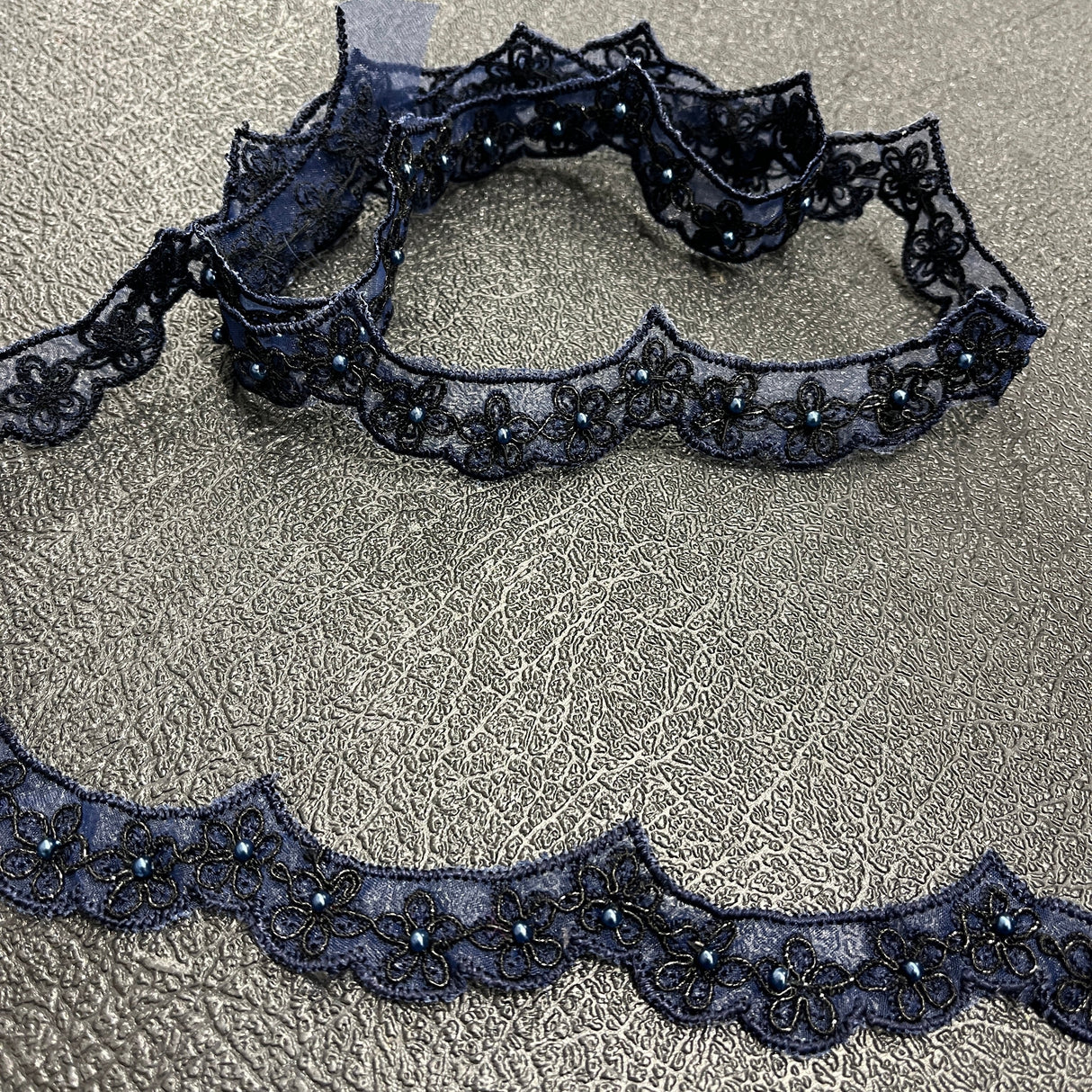Beaded And Corded Lace Trimming 100 Percent Polyester Fabric - Antique Silver, Lilac, White With Gold, Hunter Green, White With Silver, Navy Blue, Emerald Green, Plum, 1" Wide (1 Yard)