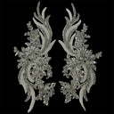 1 Pair 14" x 4" Each Side Crystal Rhinestone Beaded & Corded Lace 100% Polyester