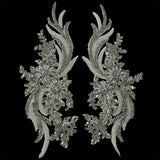 1 Pair 14" x 4" Each Side Crystal Rhinestone Beaded & Corded Lace 100% Polyester