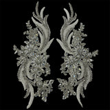 Rhinestone Applique Floral Lace Pair 14" x 4"