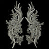 Rhinestone Applique Floral Lace Pair 14" x 4"