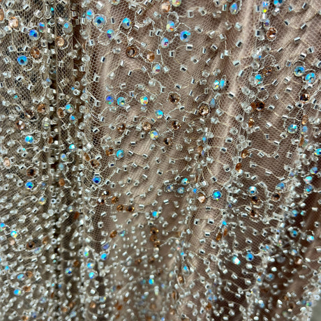 Beaded Lace Fabric on Polyester Net Mesh