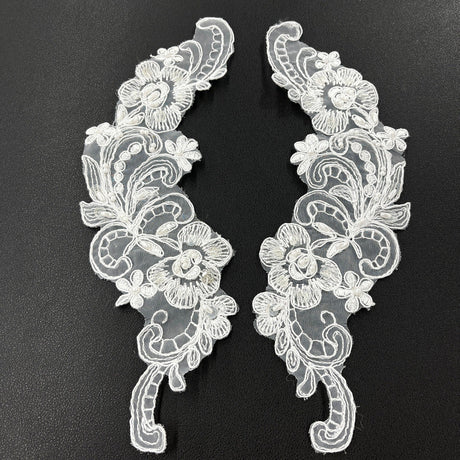 Beaded Corded Floral Lace Applique on Organza