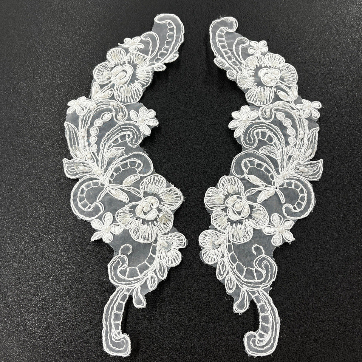 Beaded Corded Floral Lace Applique