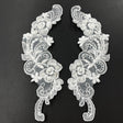 Beaded Corded Floral Lace Applique Polyester Organza Fabric - Floral Embroidered, 10" X 3" Wide Each Side (1 Pair)
