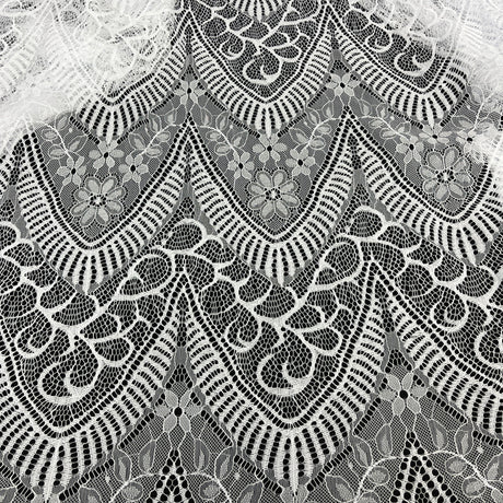 Embroidered Chantilly Lace Fabric with Eyelash Scallop