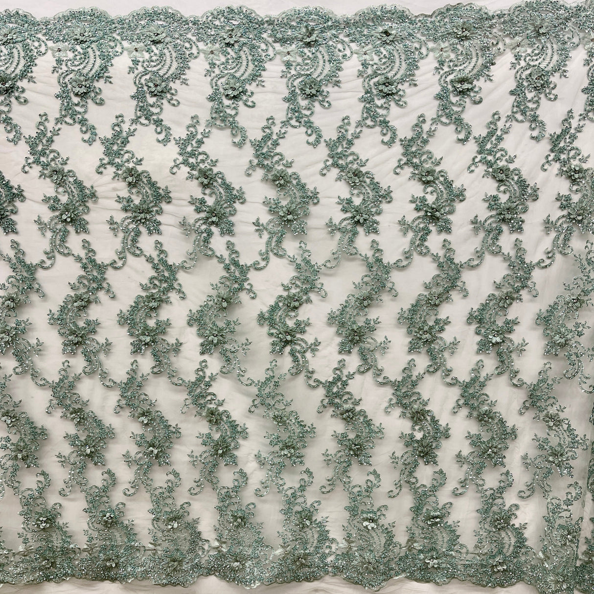 Beaded 3D Floral Lace Fabric 52" Wide