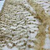 1 Yard Silver Beaded Lace Fabric Embroidered on Polyester Net Mesh Floral Sequin Design 50 Inch Width