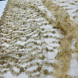 Beaded Lace Fabric Embroidered On 100 Percent Polyester Net Mesh - Silver, Black, Gold, Floral Sequin Embroidery, 50" Width (1 Yard)