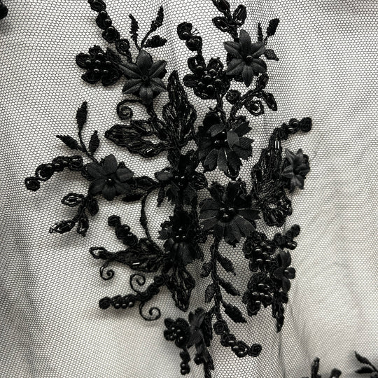 1 Yard Beaded 3D Floral Lace Fabric Embroidered 100 Percent Polyester Net Mesh 50 inch Width