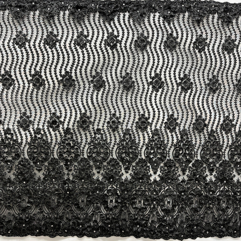 Beaded 3D Floral Lace Mesh