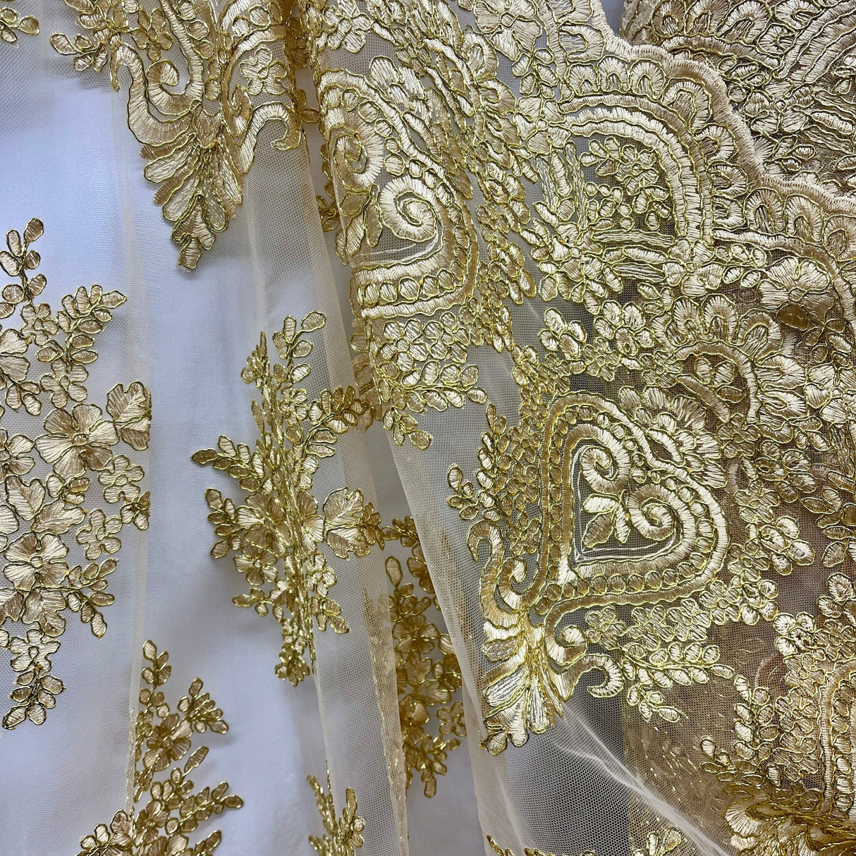 Embroidered Lace Fabric on Polyester Net Mesh